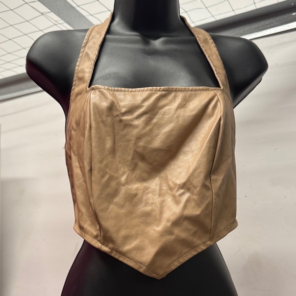 Love J Tan Faux Leather Halter Top Size Medium - Picture 1 of 5